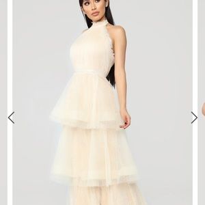Fashion Nova beige tiered maxi formal dress M
